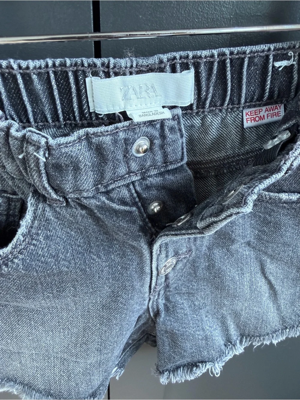 Zara Kids Washed Black Denim Button-Front Shorts with Heart Pockets | 4 Years